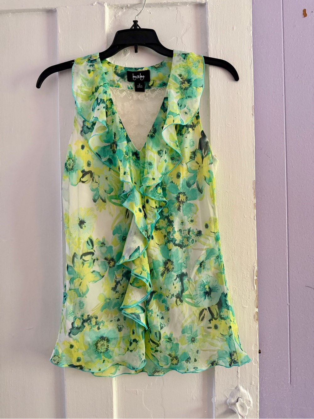 by & by Yellow and Green Floral Ruffle Camisole